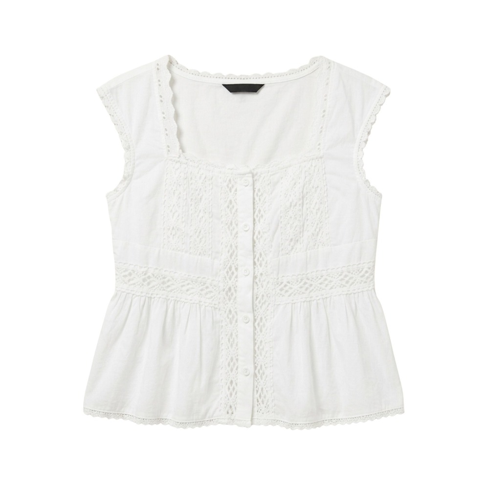 Dazy White Lace Boho Peplum Top Large Y2K Western Festival Crochet Button Up